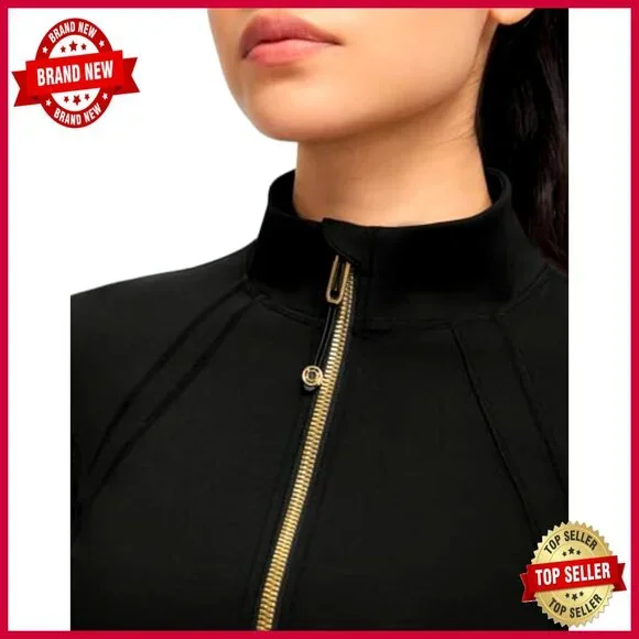 Full Zip Cropped Jacket Lightweight Athletic Yoga Top Thumb Holes